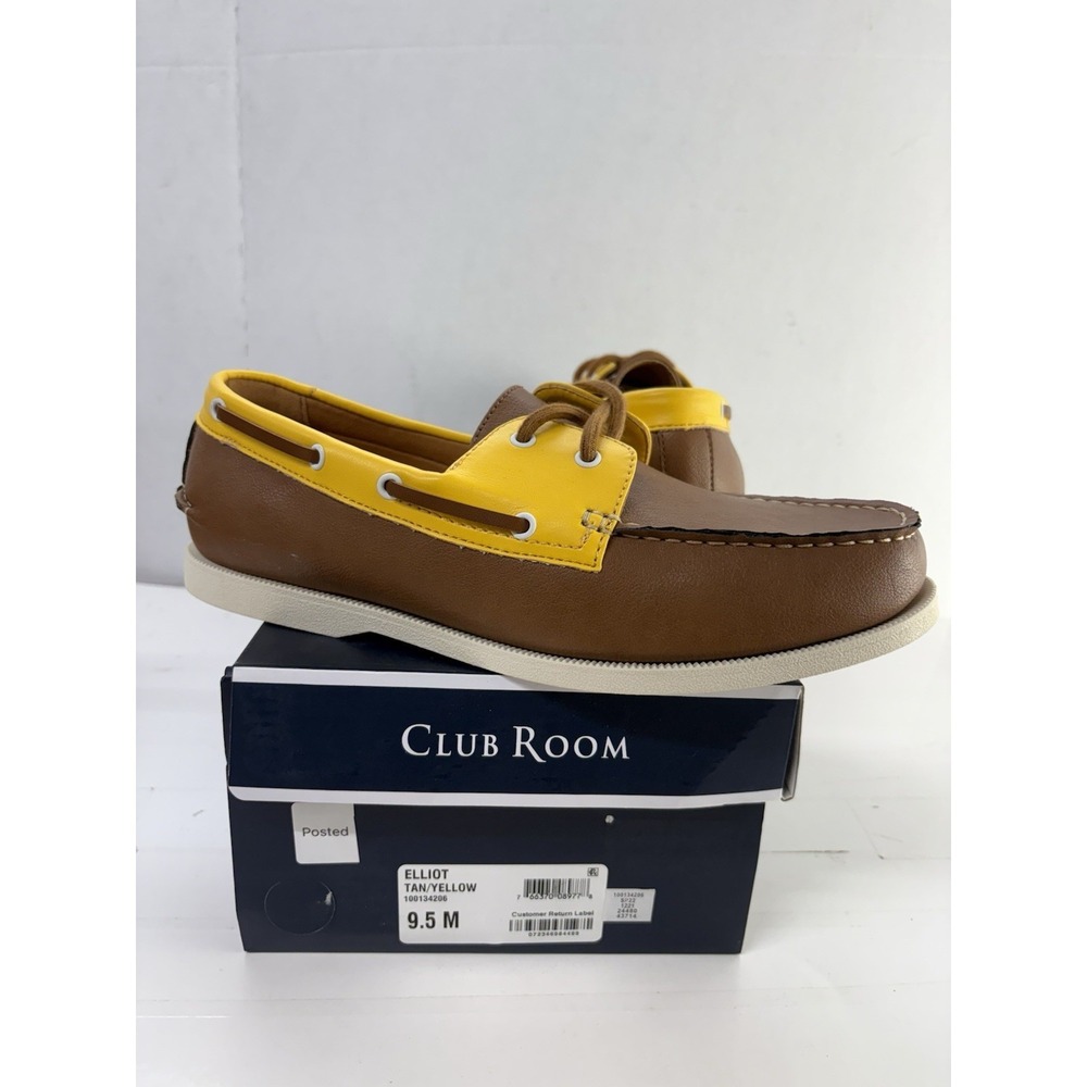 Club Room Men's Elliot Lace Up Casual Boat Shoes Slip On Tan Yellow Loafers 9.5M